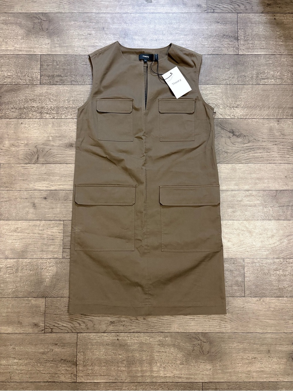 Theory Olive Sleeveless Utilitarian Shift Dress